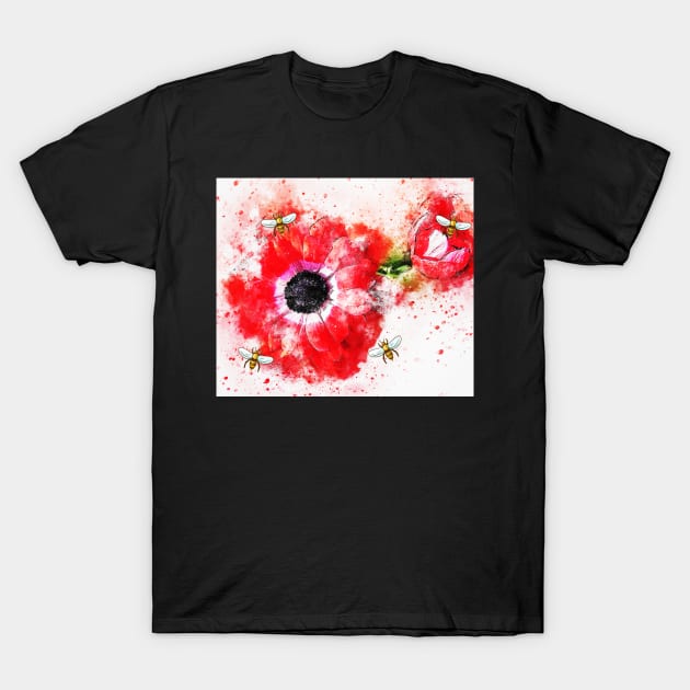 Red Poppy and Honeybees T-Shirt by gillys